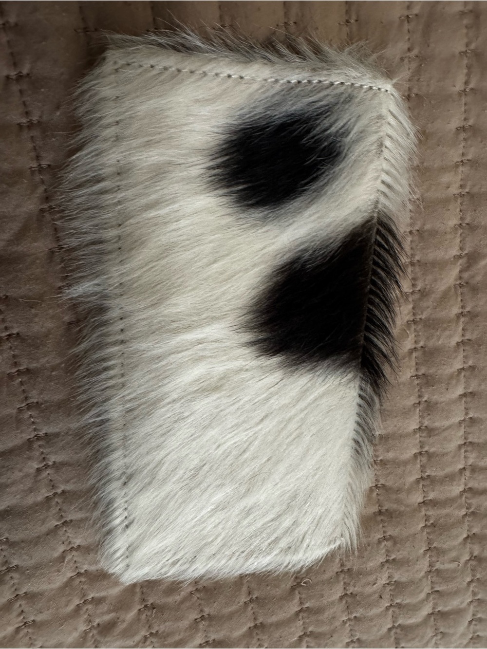 Cowhide Hair-on Leather Clutch Wallet in White and Black